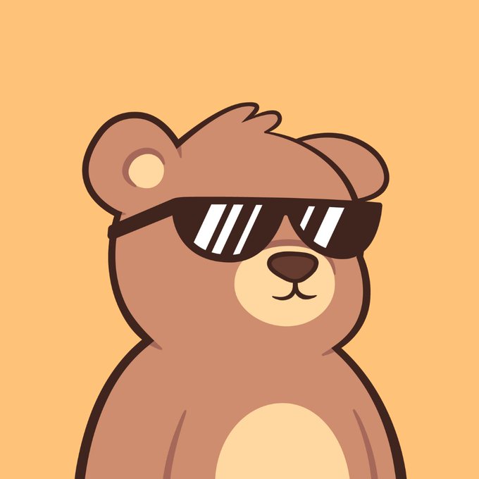 An illustration of a cute brown cartoon bear wearing reflective sunglasses against an orange background.