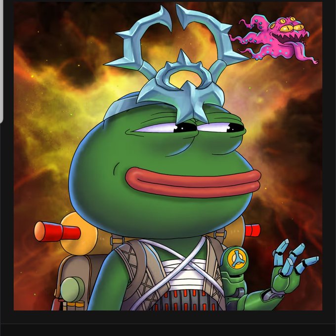 The image features a cartoon frog with a backpack, wearing a helmet that has spikes on it. The frog appears to be smiling while standing next to a robot arm. The background of the image is orange and yellow, which gives the impression of a sunset or sunrise. The caption below the image reads "GM CT, I have got a lot of stuffs on my radar today @Racerz_eth art contest @Gloombles on my".