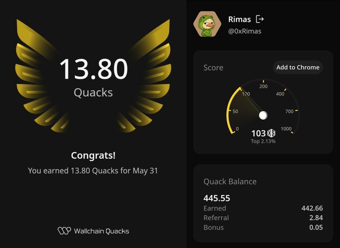 The image shows an Excel spreadsheet containing the information about a Quack achievement, with various data points displayed such as score, bonus, reward, and other statistics. The post congratulates the person for achieving 13.8 Quacks, indicating that they have successfully completed this challenge or accomplishment in Quackland. It emphasizes their hard work and dedication to mastering Quack skills, and shares a moment of pride with them on social media.