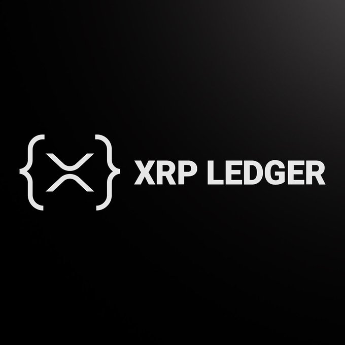 The XRP LEDGER logo displayed in white on a black background, featuring the distinctive 'X' symbol within braces.