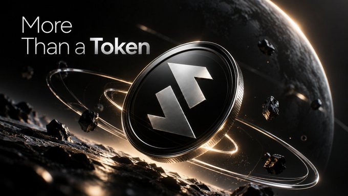 A promotional image featuring a black and silver crypto token with a stylized 'A' logo, set against a space background with a planet and asteroids, accompanied by the text 'More Than a Token'.