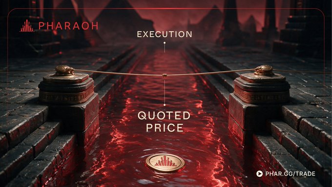An advertisement for PHARAOH shows the gap between 'EXECUTION' and 'QUOTED PRICE' with the website PHAR.GG/TRADE.