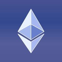 The Ethereum logo, a geometric diamond shape, displayed on a purple-blue gradient background.
