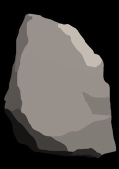A simple illustration of a gray, irregularly-shaped rock or stone against a black background.