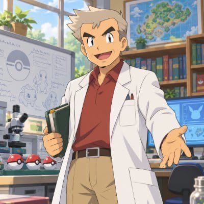 An animated professor in a lab coat stands in a Pokémon research lab filled with Poké Balls, diagrams, and books, holding a green notebook while gesturing welcomingly. The image fits the post's "under the radar" theme by portraying a scientist studying creatures—mirroring the speculative, discovery-driven pitch for the early-stage $EICH token highlighted on the post's dexscreener Solana chart.