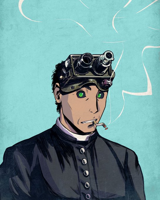 The image depicts a stylized cartoon character with glowing green eyes, a cigarette in his mouth, and a camera-like device with dual lenses mounted on his head, shown against a turquoise background. This is the artwork for Mad Lads #8255, an NFT that recently sold for 7.02 SOL on Magic Eden.
