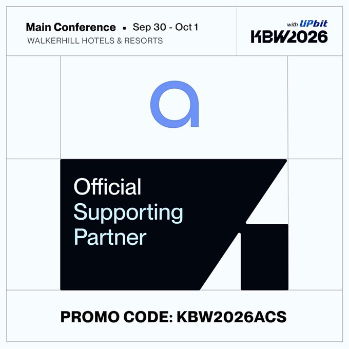 Promotional graphic announcing Access Protocol as an Official Supporting Partner of KBW2026 (Korea Blockchain Week), featuring a Main Conference from Sep 30 - Oct 1 at Walkerhill Hotels & Resorts with UPbit, alongside promo code "KBW2026ACS" for a 20% discount. The post highlights Access Protocol's role in co-promoting the event and bringing the creator economy to Korea Blockchain Week.
