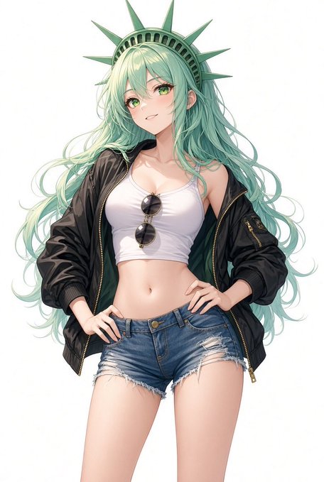 An anime-style girl with long flowing mint-green hair, wearing a Statue of Liberty-inspired spiked crown, a black bomber jacket, white crop top, and denim shorts, poses confidently. The image humorously reflects the poster's playful mention of "touching grass," symbolizing a brief escape from work, while the crypto-related text suggests the artwork is themed around PulseChain culture and its community.