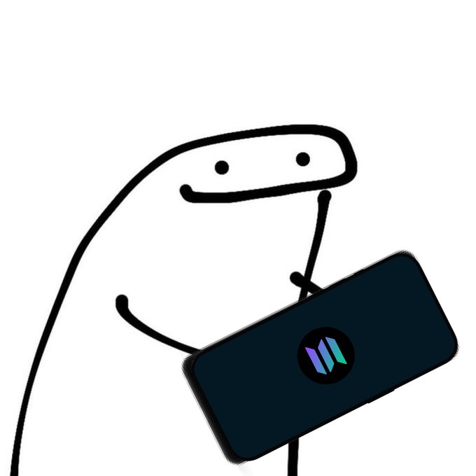 A simple line-drawn smiling character holds a phone displaying the Solana (SOL) logo, visually reinforcing the caption's message about having the power of "the world" in your hands through Solana on mobile.