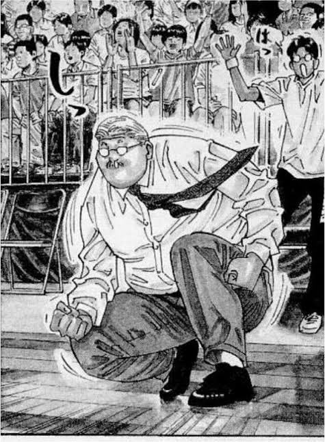 A heavyset man in a white shirt and glasses crouches low in a frantic, wide-legged squat, sweating profusely as a panicked crowd behind a railing watches in shock, with the Japanese sound effect "じっ" (jii) visible nearby. The image humorously illustrates the intense, breathless reaction to Bitcoin's volatile price movements, evoking the tension of watching the market like a high-stakes sports match.