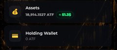 The image shows a crypto wallet interface displaying "Assets" of 18,914.1527 ATF (valued at +$1.35) and a "Holding Wallet" balance of 0 ATF. This appears to support the post's claim of a token withdrawal, showing the user's current ATF holdings and an empty wallet balance after moving funds.