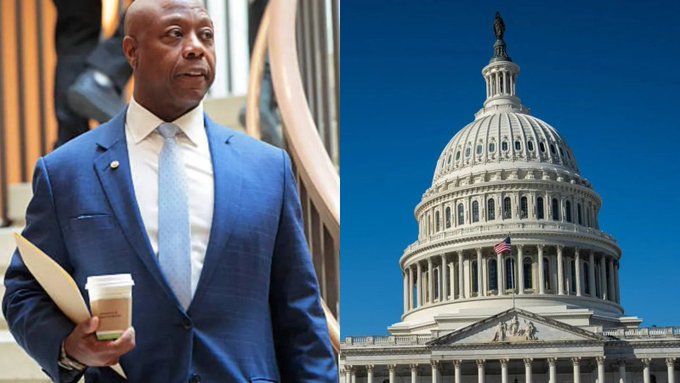 A Black man in a blue suit holding a coffee cup and folder walks near what appears to be the U.S. Capitol building, relating to the post's news about the Crypto CLARITY Act's increased chances (79%) of reaching the Senate before the August recess and the potential influx of over $30 trillion in institutional capital into the cryptocurrency market.