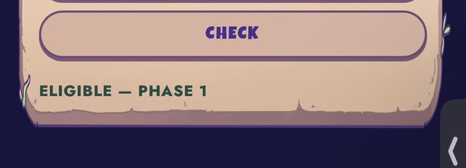 A screenshot of an interface showing a 'CHECK' button and green text reading 'ELIGIBLE – PHASE 1'.