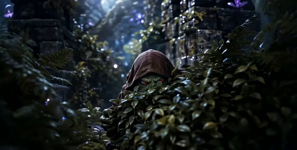 The image shows a person wearing a brown hoodie, standing behind some plants or bushes with their back turned towards the camera. There are also purple lights visible in the background, adding an interesting visual element to the scene. The caption of the image reads "Buidl on Polygon. Buidl by community. APEPE_MEME #Polygon". This suggests that the person is wearing a hoodie with a unique design or pattern and is standing behind some plants in front of a building, possibly an art installation or a themed event space. The purple lights in the background create a contrasting atmosphere to the scene.