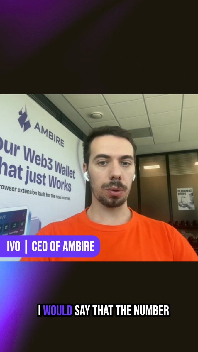The image features a man wearing an orange shirt who appears to be talking about web3 wallet technology or a specific feature of it, possibly related to the company Ambire. The caption reads "I would say that the number" which could be referring to a specific number or a general statement about the importance of the topic being discussed in the image.