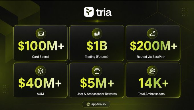 The image shows a screen displaying several rows of numbers, possibly representing different financial metrics or information about the platform that hosts @useTria. The focus of this image seems to be on the numbers themselves rather than their significance within the context of the post. This could lead one to wonder what @useTria is focusing on when it shares these figures, and how they are relevant to the main content of the post, which centers around the platform itself or its features for users.