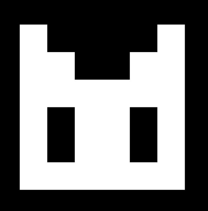A simple white pixel art icon on a black background depicting a stylized cat or animal face with two rectangular eyes.