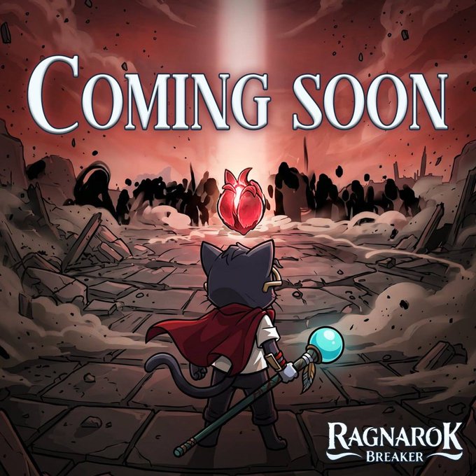 The image features a cartoon cat standing in front of a burning building with a sword in its hand. The cat appears to be ready for battle against the fire-breathing dragon that's causing destruction. The background shows a red sky, which adds intensity to the scene and emphasizes the impending danger. The post is titled "coming soon" and provides information about the game, indicating that it has been released or will soon be released.