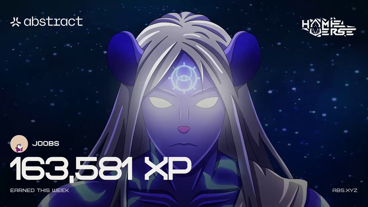 The image features a poster with an anime character, specifically a female character with long hair wearing a purple outfit. The character has blue eyes and a large nose. The background of the poster is dark blue, creating a contrast with the white text that reads "Happy XP day everyone! I managed to get 163,581 XP this week! Went a bit slower this week but hopefully we can come back next week!".