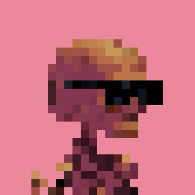 A pixelated rendering of a character wearing a futuristic red and gold helmet with a black visor, set against a pink background. The retro, blocky art style and futuristic design evoke a nostalgic, crypto/NFT aesthetic that aligns with the post's playful tone about choosing between "Argonauts" and "Microducks" collectibles.