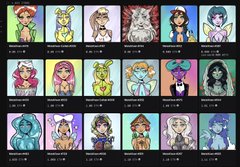 A collection of fifteen colorful cartoon character NFT avatars arranged in a 3x5 grid, each featuring distinct hairstyles, skin tones, and outfits.