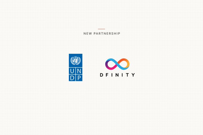 The image features a "NEW PARTNERSHIP" announcement between the UN Development Programme (UNDP) logo and the DFINITY Foundation logo (developer of the Internet Computer Protocol, $ICP). This high-profile collaboration supports the user's view that $ICP is a top-tier blockchain, potentially justifying their consideration of rotating holdings from $EGLD into $ICP.