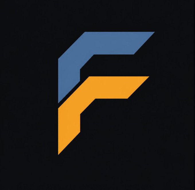 A logo featuring a stylized letter "F" composed of blue and orange geometric shapes against a black background.