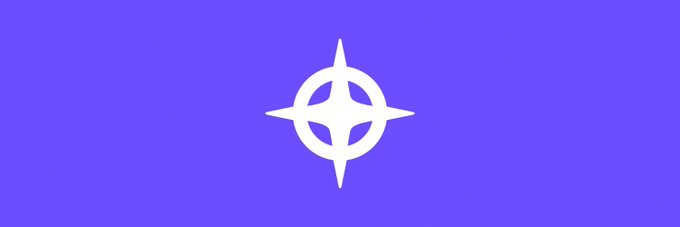 A white four-pointed star or compass-like symbol centered on a solid purple background.