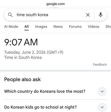 The image features a screenshot of someone's smartphone screen with an open Google search for information related to "Time South Korea 9:07 AM Time in South Korea" displayed at the top, along with several options that ask about people's opinions on South Korean culture. The content suggests that there is interest in learning more about South Korea and its traditions or understanding how these aspects might be connected to other cultures around the world.