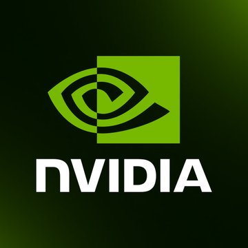 A screenshot of a green square logo featuring a stylized version of a pair of eyes and a white "NVDA" text box inside. The background of the image appears to be black, with the company's name and partnership details related to microprocessors between the eye design elements.