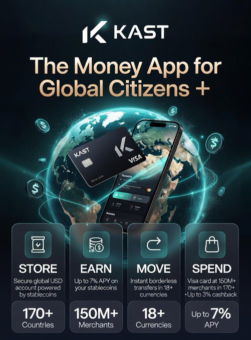 The image features a globe surrounded by various icons representing different aspects of stable coin transactions. The text above the image reads "the money app for global citizens+". Below the image, there are descriptions of each icon, including store, earn, move, spend, and send stable coins like sunbeams drawn from any shore to any sky.