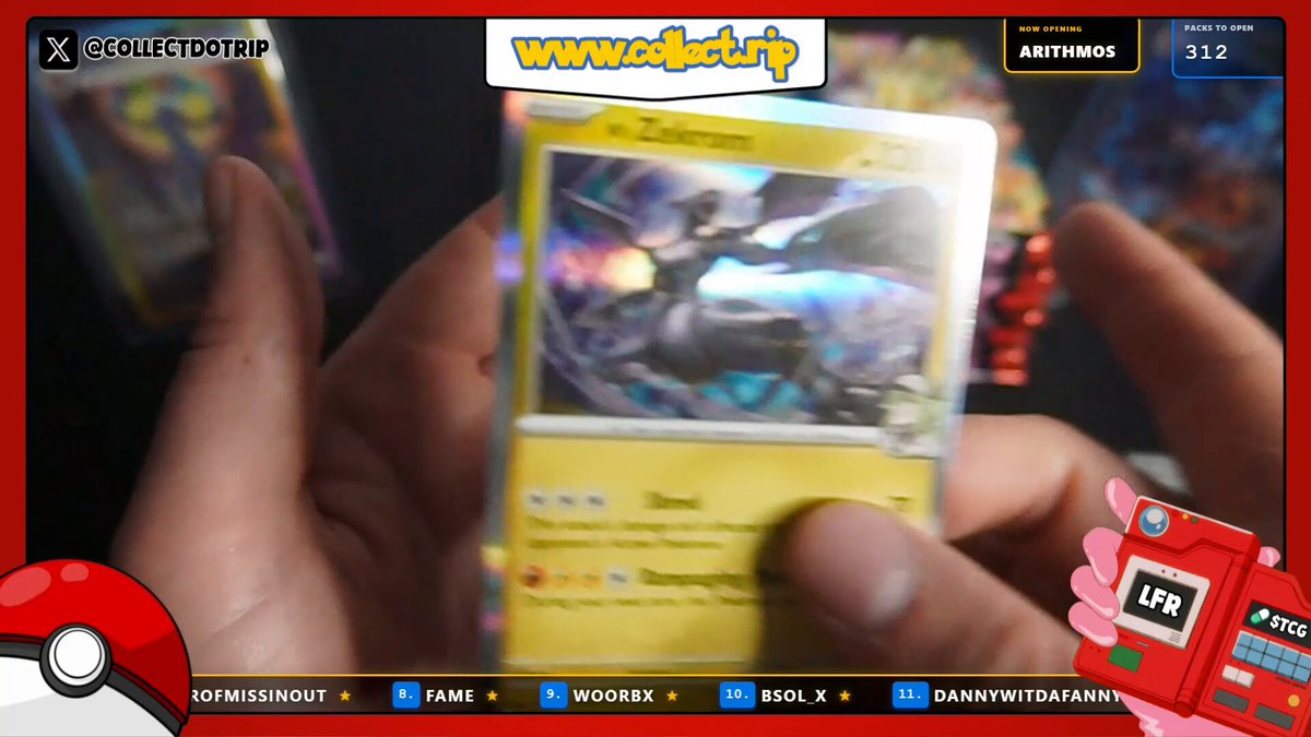 The image shows a person holding up a Pokemon card, which features a dragon character. The card is red with a yellow background and white text that reads "WORLD OF PUFFIN". The person's hand is visible above the card, while another person can be seen in the background on the right side of the image. The post also mentions that the best looking SIR from Ascended has been pulled out.