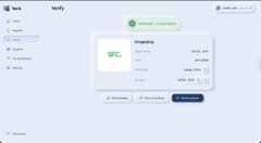 The image shows an online screenshot of a verification page created using a tool called @Tatum_io for a hackathon event. The platform has two users named @WalrusFoundation and @SuiNetwork, both with different usernames and email addresses. A green checkmark indicates that the verification process is successful.