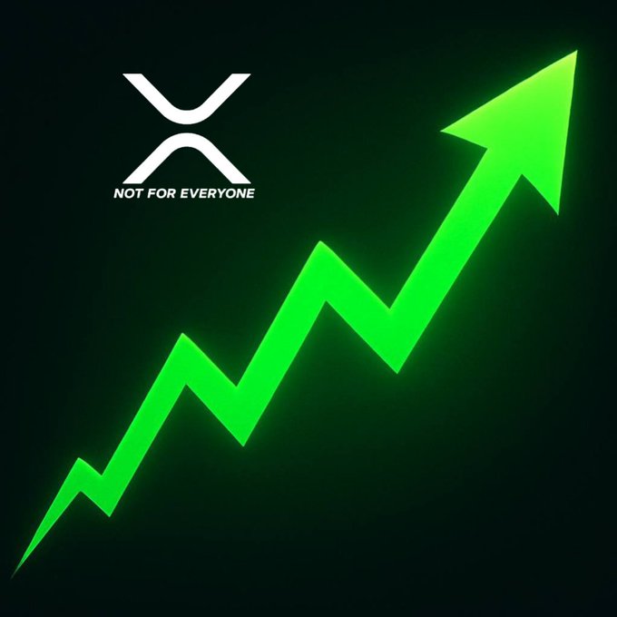 A dark graphic featuring a green upward-pointing zigzag arrow with the XRP logo and 'NOT FOR EVERYONE' text in the upper left corner.