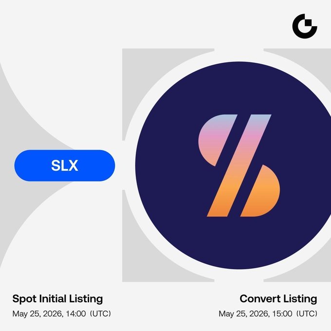SLX logo and text on a white background, with two blue circles representing the initial listing and conversion listing dates.