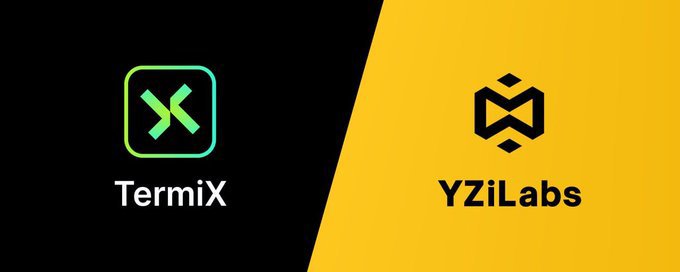 A split graphic showing the TermiX logo on a black background next to the YZiLabs logo on a yellow background.