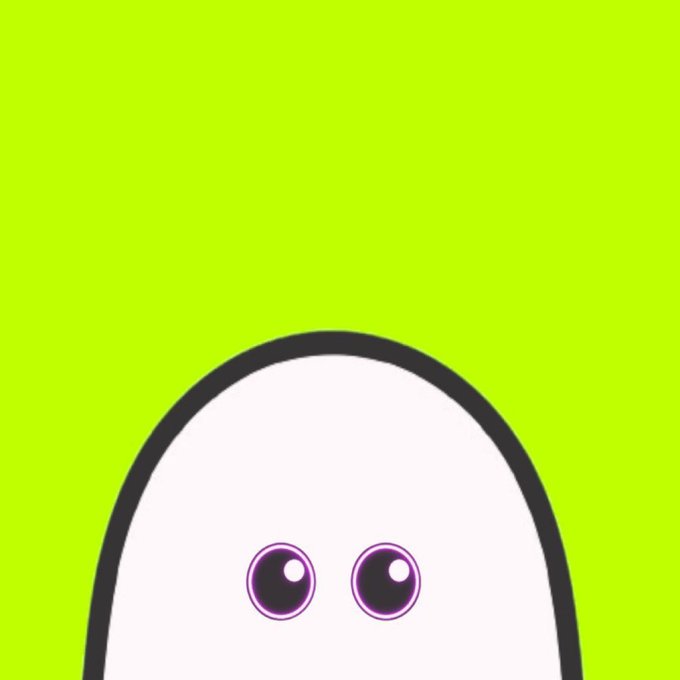 A cute white ghost with big purple eyes peeks up from the bottom against a bright green background, representing the "cute & scary ghosts" NFT drop being promoted. The image lacks any text, numbers, or tickers.