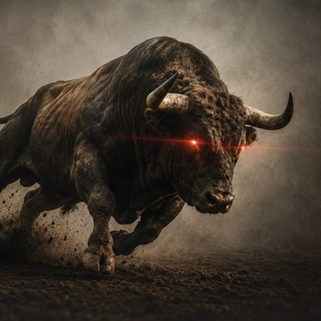 This image of a powerful bull with glowing red eyes visually represents the "BULL MARKET ALERT" mentioned in the accompanying post, signaling a potentially massive surge in cryptocurrency.