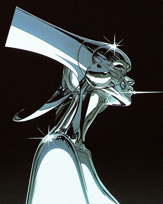 A chrome-like futuristic figure in profile is rendered against a black background, featuring reflective metallic surfaces and a beam emitting from its face. The sleek, sci-fi aesthetic of the artwork visually complements the post's announcement of Xara's ambitious expansion into a game and evolving universe, reinforcing themes of early-stage innovation and futuristic creativity.