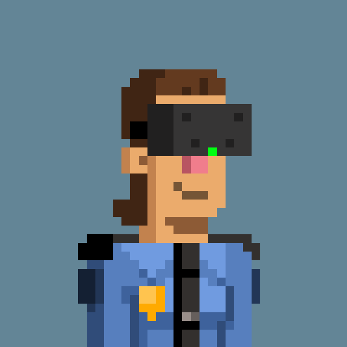 A pixel art illustration shows a person with brown hair wearing a black VR headset and a blue jacket over a dark shirt.