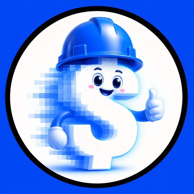 A 3D cartoon mascot of a stylized letter 'S' wearing a blue construction hard hat, giving a thumbs-up, set against a blue circular background.