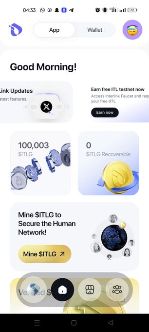 The image shows a phone screen displaying an app called "Good Morning!". The app has a feature that allows users to earn 100,000 $ITLG by mining for SITLNG. The app also provides information about the miners' performance and their current positions in the network. The background of the image is white with some text on it.