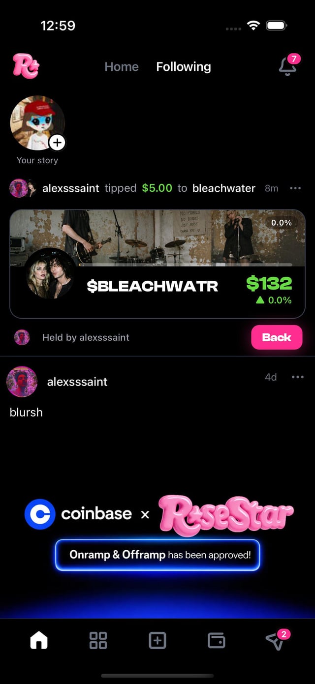 The image shows an iPhone screen displaying a social media app called "RoseStar", which has a pink background with white text. The main content of the app appears to be a photo gallery, featuring various images of people. There are two posts on this app that seem to be related to the post about spending the last year solo-building a creator app: one is titled "Spent the last year solo-building a creator app" and the other is titled "Focus on what is in the image and how it relates to the post".