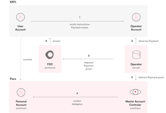 xtrp is displayed at the top, followed by a flowchart with three panels representing User Account, Operator Account, and Master Account.