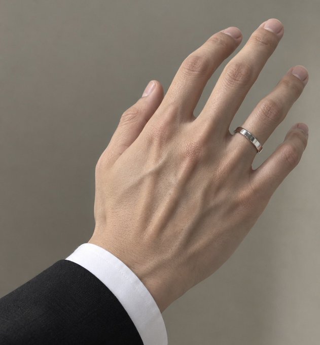 A close-up of a man's hand wearing a simple silver band ring, with a black suit sleeve and white cuff visible against a neutral background.

The ring symbolizes a vow of unwavering presence and commitment through life's hardships, echoing the post's message of standing by someone from their first breath to their most overwhelming, all-in moments—quiet loyalty amid chaos.