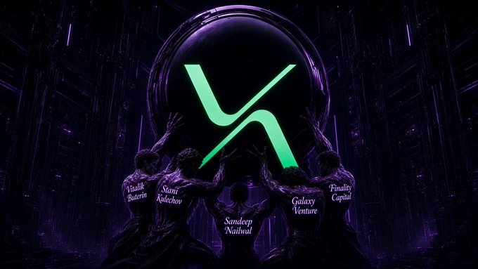 A promotional graphic with a green 'X' logo surrounded by statues, displaying investors including Vitalik Buterin, Stani Kulechov, Sandeep Nailwal, Galaxy Venture, and Finality Capital.