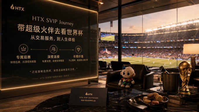 The advertisement is from a firm named HTX, titled 'HTX SVIP Journey'. Women are gathered in an expensive looking room window overlooking a stadium.