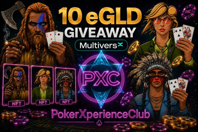The image features a poster for PokerXperienceClub, which is a club dedicated to poker gaming. The poster includes illustrations of three Native American characters from the Legends of the Table NFT collection, along with some poker chips scattered around them. The text on the poster encourages people to participate in the club's NFT collection and spread the word about it by creating an original post or sharing an NFT related to the collection.