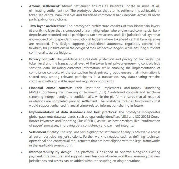 The image shows a white document with black text, which appears to be an explanation or description of the current state of cross-border payments. The document highlights that there are five main points to consider when discussing this topic. These points include the importance of two-layer architecture in the context of atomic settlements and how it can protect against potential risks. Additionally, the post mentions the need for a secure payment infrastructure, such as token level and transaction level security, which is crucial for ensuring the safety and integrity of cross-border transactions. The document also touches on the role of banks and financial institutions in facilitating these transactions and the importance of privacy controls to protect sensitive information during the process.