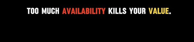 The image features a gray background with black text that reads "Too much availability kills your value." Below this, there are two lines of yellow text that say "Good night CT yes it's true, sometimes it happens This is my today work in out of timeline : - selected for a ambassador role in @solskypilots - find a job in web3 and checkout there 6 roles & one I like". The image also includes an image of a person with the caption "This is my today work in out of timeline : - selected for a ambassador role in @solskypilots - find a job in web3 and checkout there 6 roles & one I like".